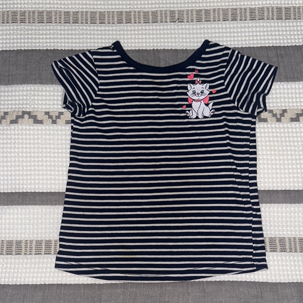 Disney Navy Striped Tee with Aristocats and Hearts